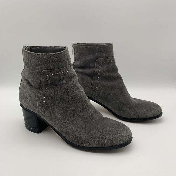 Marc Fisher Womens Suede Ankle Bootie Gray 7.5M Umala-T Round Toe Silver Studs - Picture 2 of 12